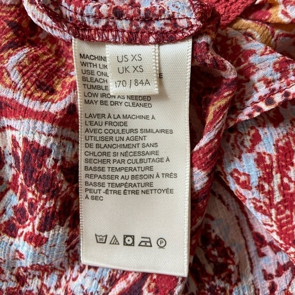 Free People Tiered Kimono Tie Front Orange Red Pattern Flowy Lightweight Blouse - Picture 13 of 14